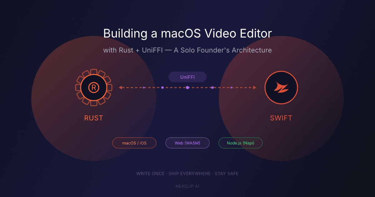 Rust + UniFFI で macOS 動画エディタを作るアーキテクチャ図